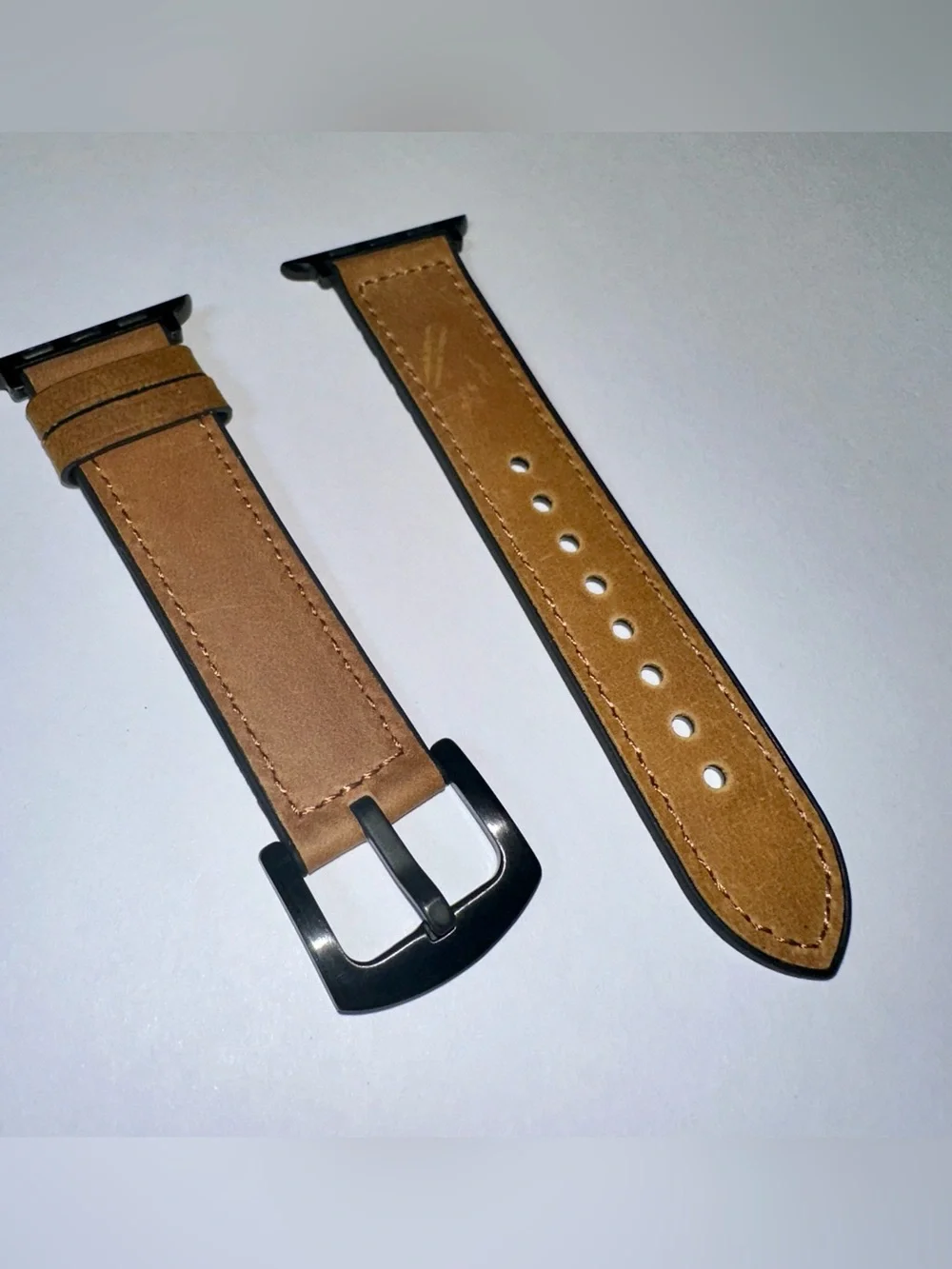 Apple Tan Leather Watch Band with Black Buckle 49mm